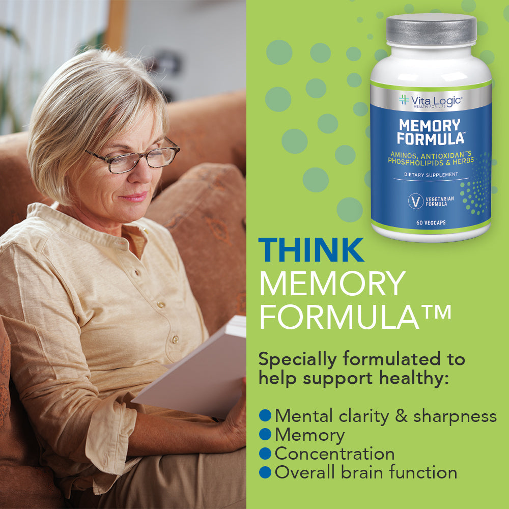 Vita Logic Memory Formula | Healthy Cognitive & Brain Function Support | Aminos, Antioxidants, Ginkgo & More | 60 Caps