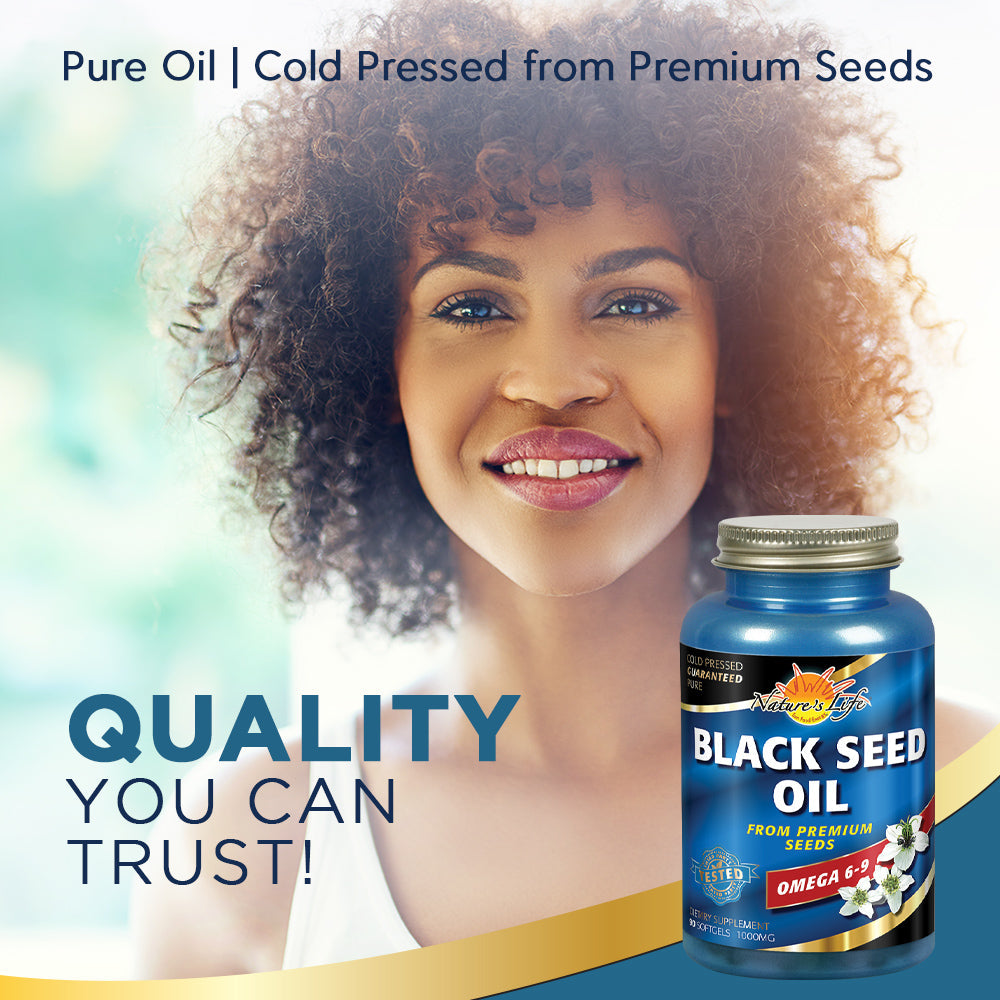 Nature's Life Black Seed Oil 1000 mg | Immune, Digestive & Heart Function Support, Hair & Skin Health | 90ct, 45 Serv.