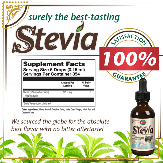 KAL Sure Stevia Drops, Low Carb, Zero Calorie Sweetener, Keto Friendly, Great Tasting Liquid Stevia, Low Glycemic, 60-Day Money Back Guarantee (Choc Cardamom)