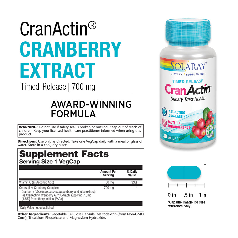 Solaray CranActin Cranberry Extract Timed-Release Formula | Urinary Tract Health | 30 VegCaps