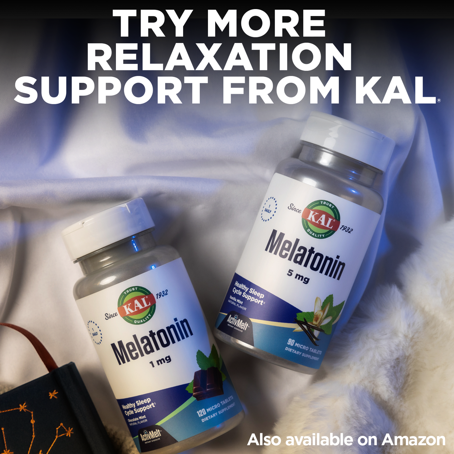 KAL Melatonin 3mg Sleep Aid, Fast Dissolve Melatonin Tablets, Calming Relaxation and Healthy Sleep Cycle Support, with Added Vitamin B6, Vegan, Gluten Free, Non-GMO (120 Servings, 120 ActivTabs)