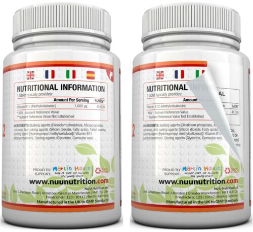 Vitamin B12 1000mcg High Strength B12 Methylcobalamin 5 Bottles 180 Veg Tablets