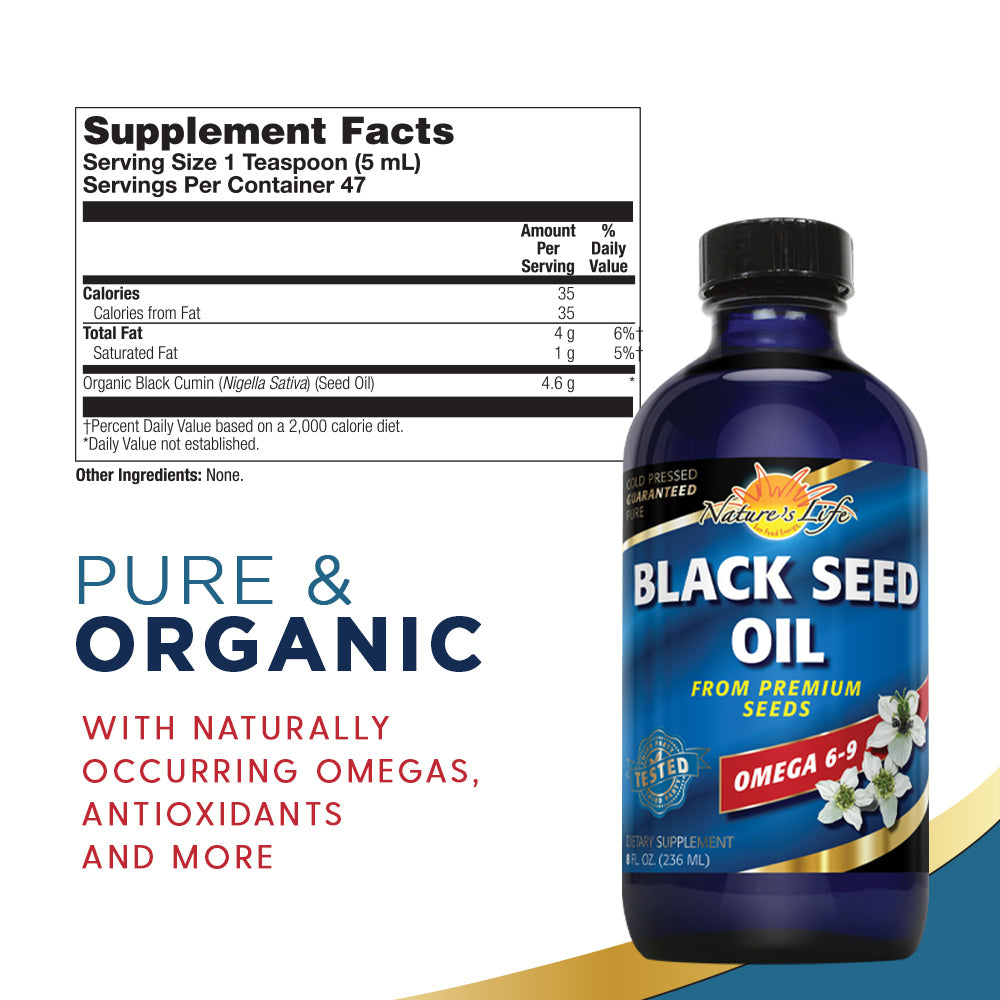 Nature's Life Black Seed Oil, Pure | Immune, Digestion & Heart Function Support | Hair & Skin Health | 8oz, 47 Serv.