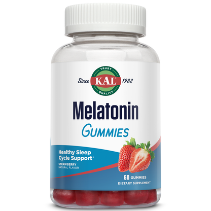 KAL Melatonin Gummies, Melatonin 5mg Sleep Aid, Healthy Relaxation, Sleep Duration, Quality, and Calmness Support Formula, Vegetarian, Gluten Free, Natural Strawberry Flavor, 30 Servings, 60 Gummies