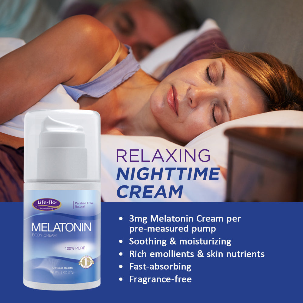 Life-Flo Melatonin Body Cream | Nighttime Relaxation Cream Soothes & Moisturizes Dry Skin | High Absorption | No Parabens, Unscented | 2oz