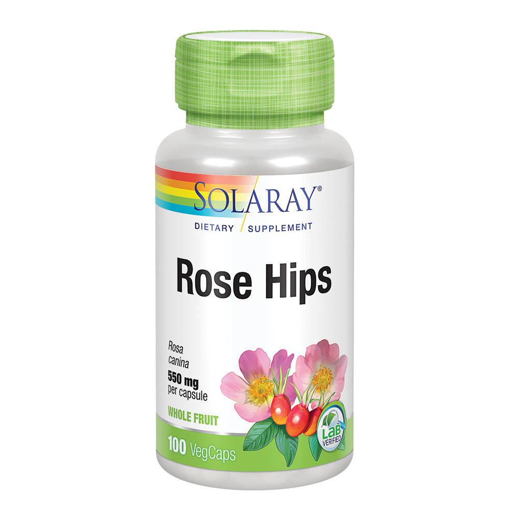 Solaray Rose Hips Fruit 550mg | Healthy Skin, Joints & Immune Function Support | Source of Vitamin C & Bioflavonoids | Non-GMO & Vegan | 100 VegCaps