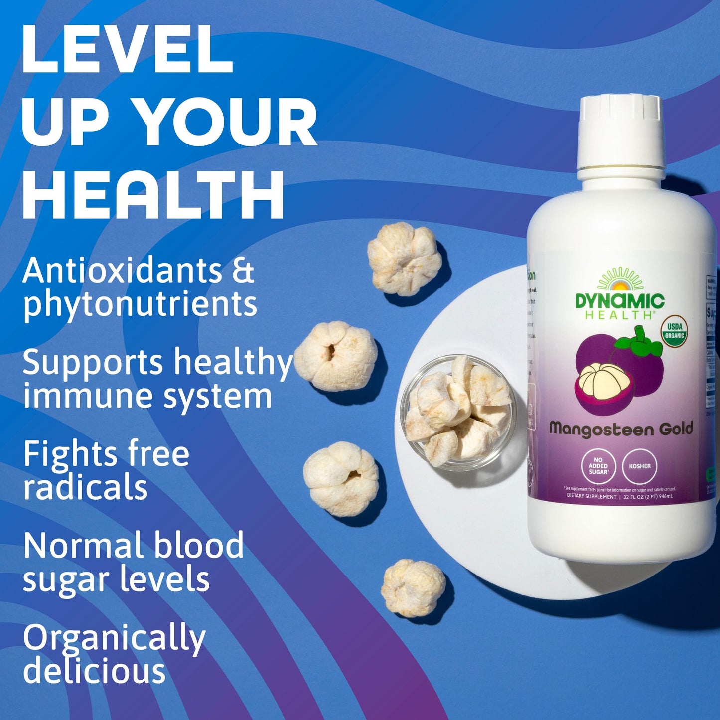 Dynamic Health Mangosteen Gold, Organic Mangosteen 100% Juice, No Additives, Antioxidant, Immune Support, Vegan, Gluten Free, Non-GMO, 32 Fl oz