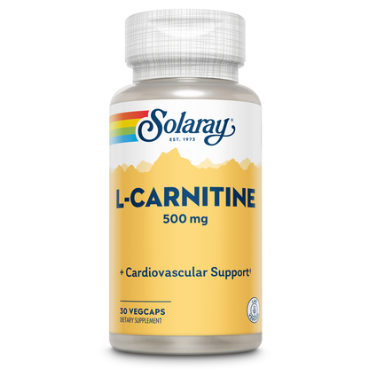 Solaray L-Carnitine 500 mg, Healthy Cardiovascular Support, Free Form Amino Acid, Lab Verified, GMP Facility, 60-Day Money-Back Guarantee, 30 Servings, 30 VegCaps