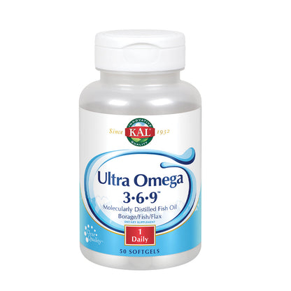 KAL Ultra Omega 3-6-9 1200mg | Fish Oil w/ Cold Pressed Flaxseed & Borage Oil | Skin, Hair, Heart, Memory