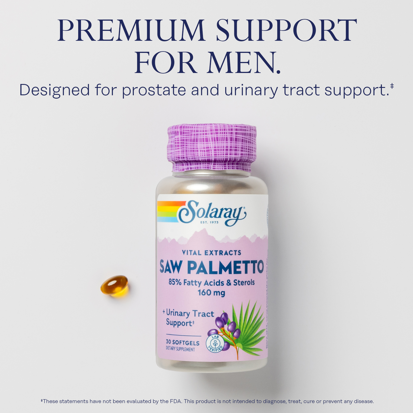 Solaray Saw Palmetto Extract - Prostate Health and Urinary Tract Support - 136 mg Fatty Acids and Sterols - Lab Verified, 60-Day Money-Back Guarantee