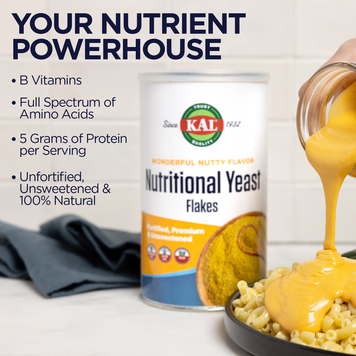 KAL Imported Nutritional Yeast Flakes, Unfortified & Unsweetened Fine Flakes, 100% Natural Source of Amino Acids & B Vitamins, Great Nutty Flavor, Non-GMO & Vegan