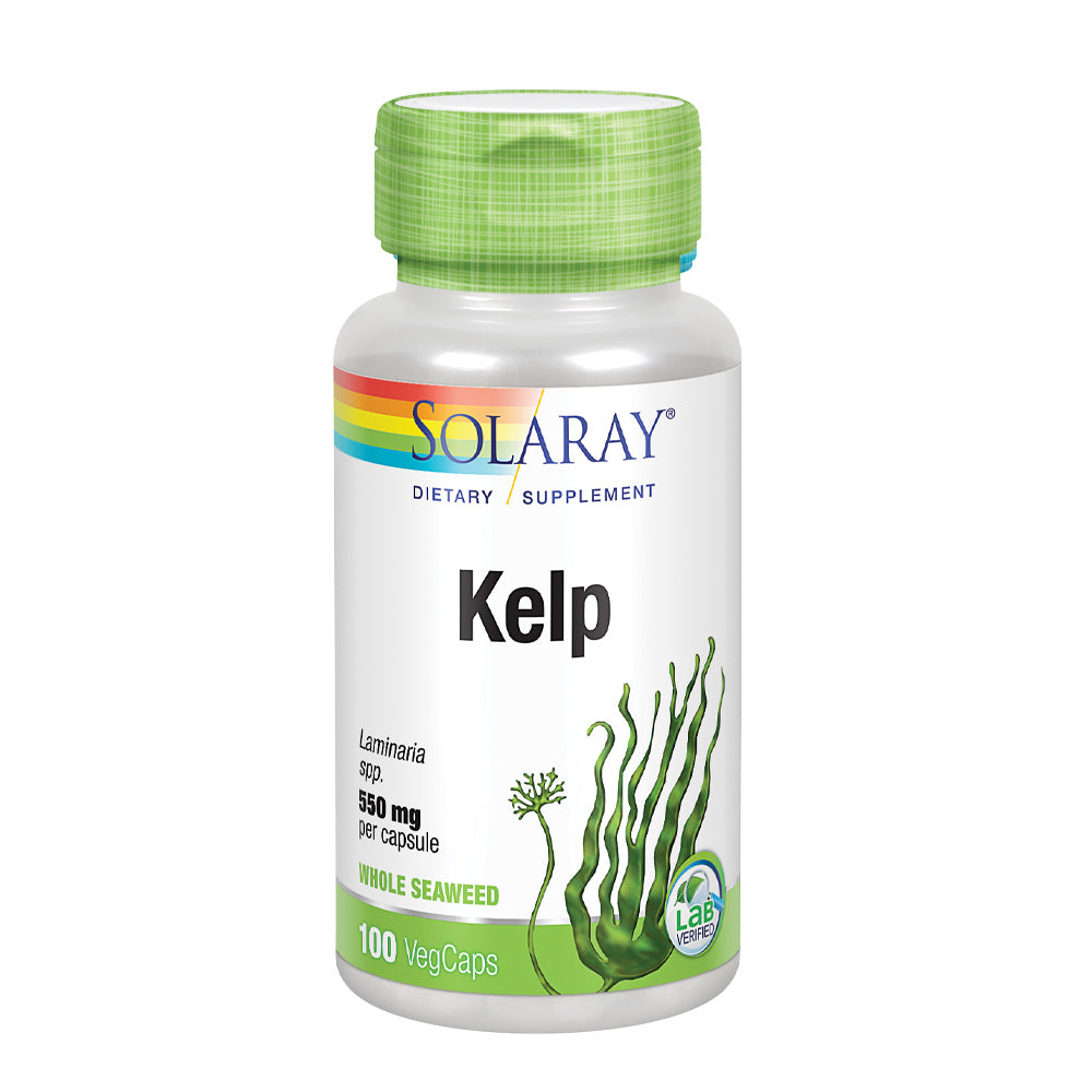 Solaray Kelp 550 mg with Folic Acid for Healthy Thyroid Function, Energy & Metabolism Support | Non-GMO | 100 VegCaps