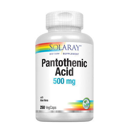 Solaray Pantothenic Acid 500mg Vitamin B-5 for Coenzyme-A Production & Energy Metabolism For Hair, Skin, Nails & Digestive Support 250 VegCaps