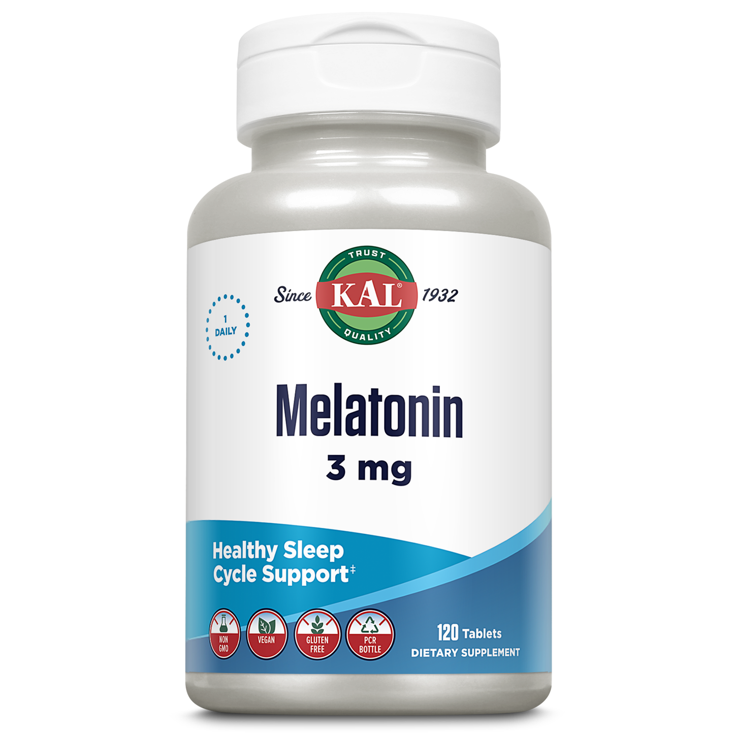 KAL Melatonin 3mg Sleep Aid, Fast Dissolve Melatonin Tablets, Calming Relaxation and Healthy Sleep Cycle Support, with Added Vitamin B6, Vegan, Gluten Free, Non-GMO (120 Servings, 120 ActivTabs)