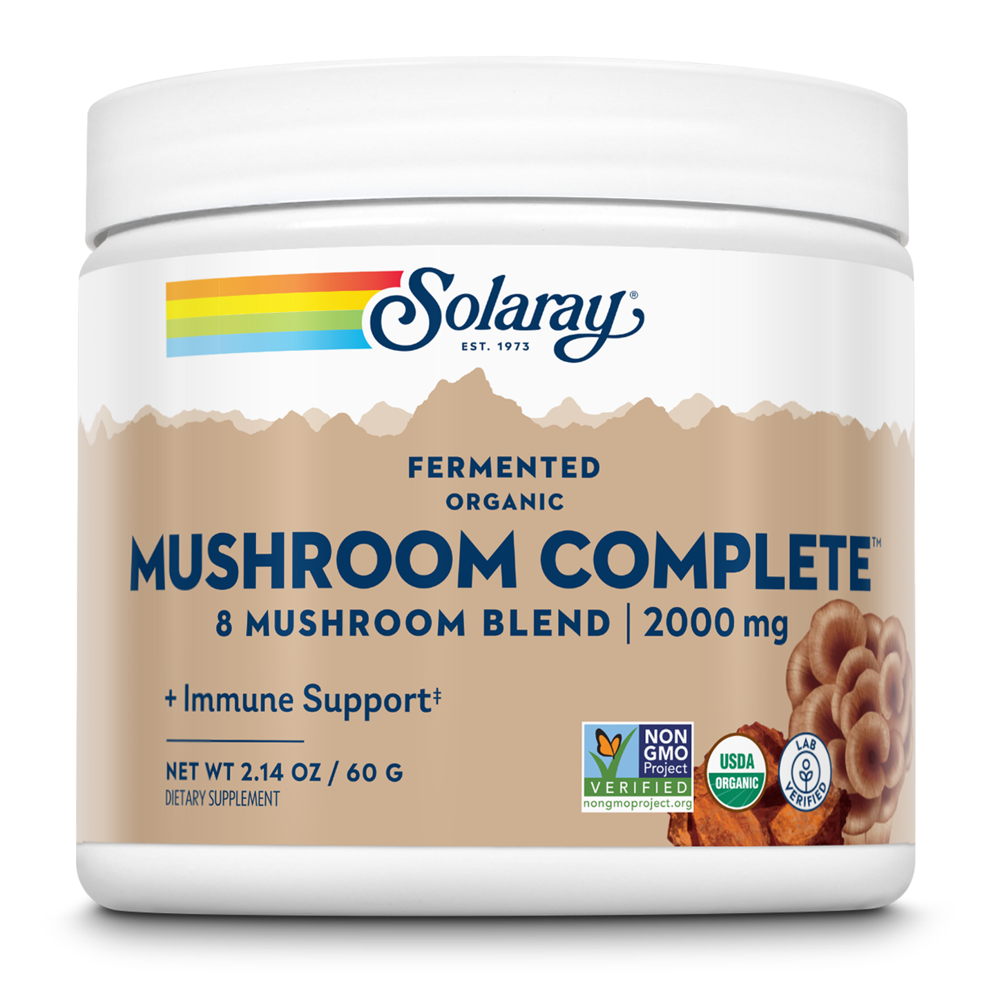 Solaray Fermented Organic Mushroom Complete, Powder | Healthy Immune Function Support | 2,000 mg per serv. | 60g, 30 Serv