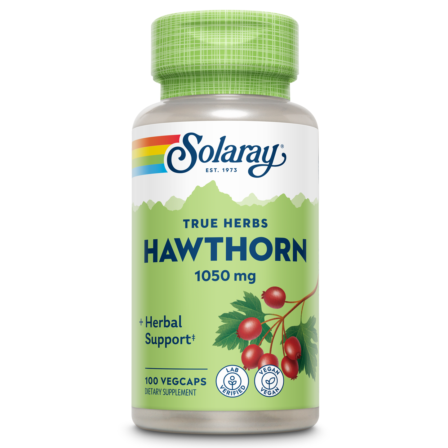 Solaray Hawthorn Berry Capsules 1050 mg, Hawthorne Supplement for Cardiovascular Function & Circulation Support, 60 Day Money-Back Guarantee, Whole Berry, Vegan, 50 Servings, 100 VegCaps