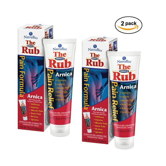 NatraBio The Arnica Rub | 8% Arnica | Homeopathic Pain Formula for Relief from Stiffness, Injuries, Muscle | 4oz | 2 pk