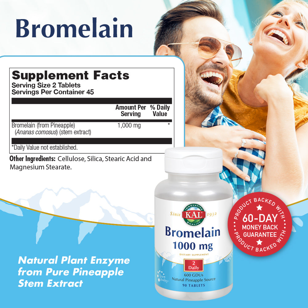 KAL Bromelain Tablets, 1000 mg, 90 Count