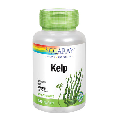 Solaray Kelp 550 mg with Folic Acid for Healthy Thyroid Function, Energy & Metabolism Support | Non-GMO | 180 VegCaps