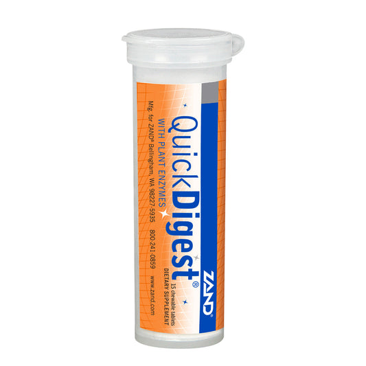 Zand Quick Digest with Plant Enzymes | Healthy Digestion Support w/ Lipase, Cellulase, Amylase, Papain, Bromelain, Papaya & Calcium | 15 Chewables