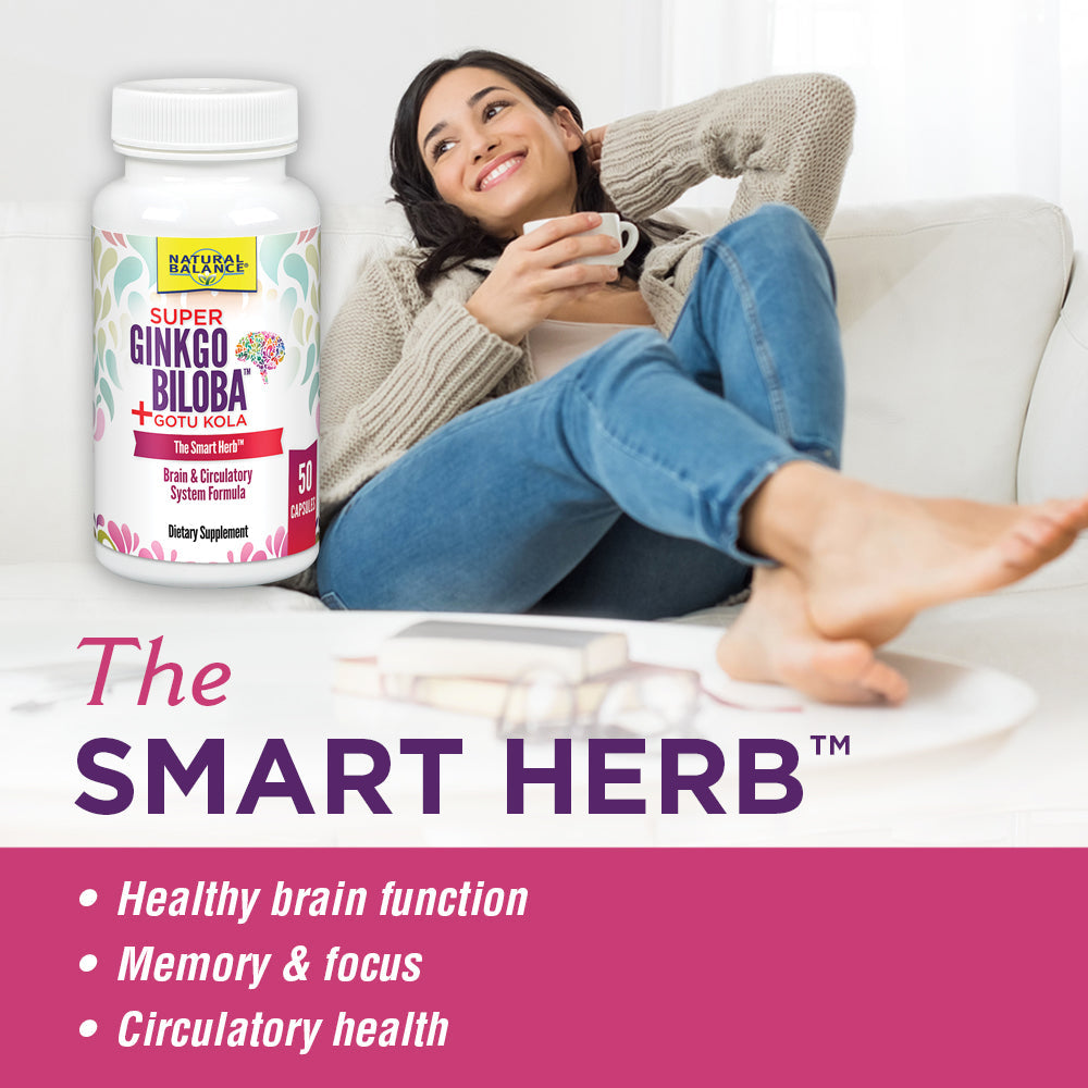 Natural Balance Super Ginkgo Biloba Plus | Brain & Circulation Formula to Help Support Focus, Memory & Blood Flow | With Gotu Kola | 50ct, 25 Serv.