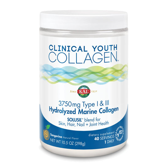 KAL Clinical Youth Collagen | Healthy Skin, Hair, Nail and Joint Support | Vitamin C | Natural Tangerine Flavor | 10.5oz, 40 Serv.