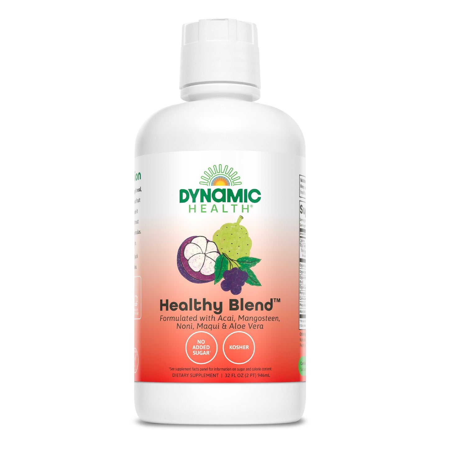 Dynamic Health Healthy Blend with Acai, Mangosteen, Noni, Maqui & Aloe Vera, No Additives, Immune System Support, Antioxidant, Vegan, Gluten Free, Non-GMO, 32 Fl oz