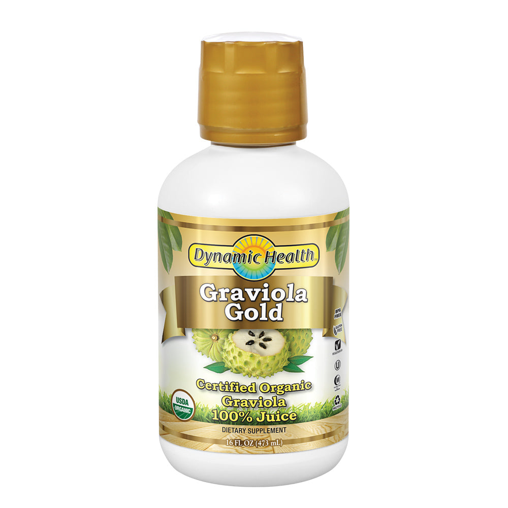 Dynamic Health Graviola Gold | Organic Graviola 100% Juice | Vegetarian, No Gluten or BPA, Dietary Supplement | 16oz