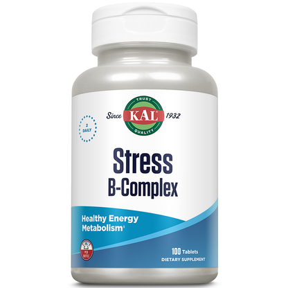 KAL Stress B Complex Vitamin Supplement, Vitamin B Complex for Energy, Stress, Red Blood Cell Formation and Immune Support, with Vitamin B12, B6 and Folic Acid, 60-Day Guarantee, 50 Serv, 100 Tablets