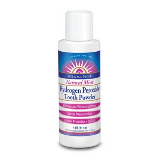 HERITAGE STORE Hydrogen Peroxide Toothpowder Vegan, Fine Powder, Natural Mint (Btl-Plastic) | 4oz