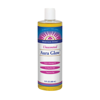 Heritage Store Aura Glow Unscented | Body & Massage Oil | For Beautiful Skin & Hair | Moisturizer, Aftershave, Lotion, Hair & Bath Oil | 16 FL OZ