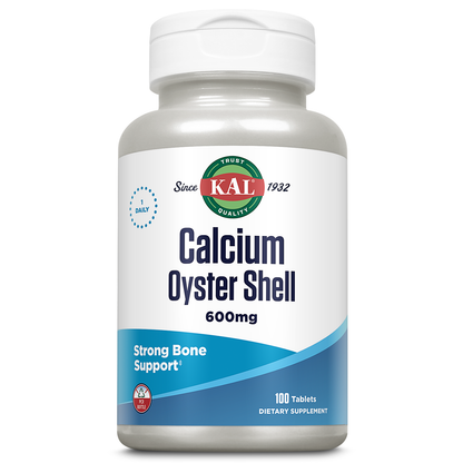 KAL Calcium Oyster Shell 600 mg | Healthy Bones, Teeth, Nerve & Muscle Function Support | One Daily | 100 Tablets