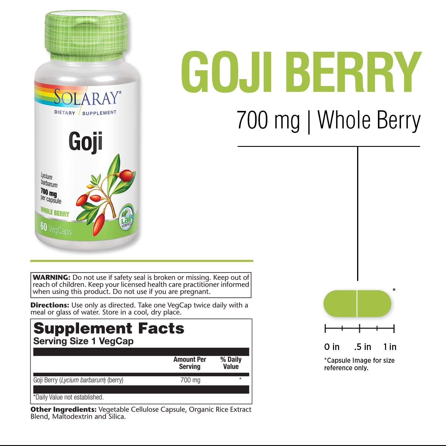 Solaray Goji Berry 700 mg Healthy Eyes, Liver, Kidneys, Blood Glucos