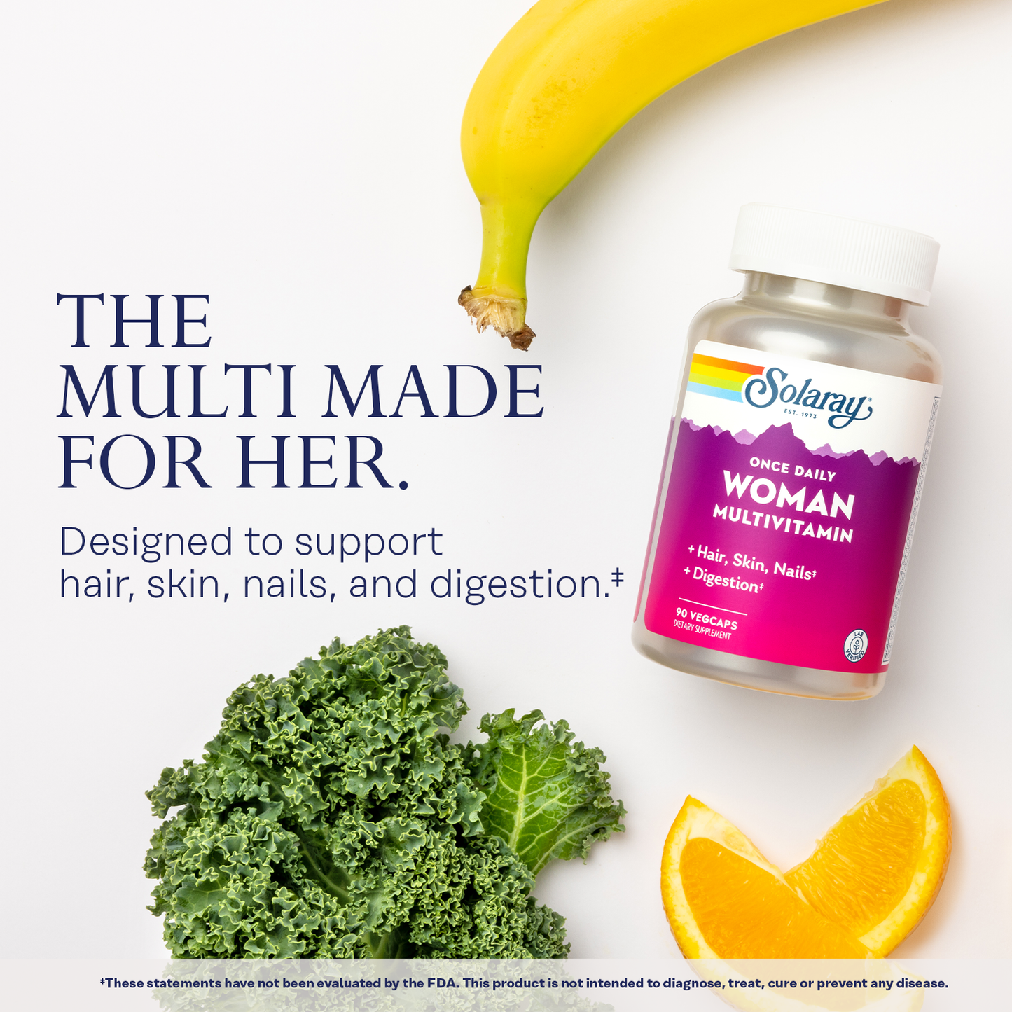 Solaray Once Daily Woman Multivitamin with Iron, Women’s Multivitamin with Hair, Skin & Nails Blend, Enzyme Blend & Whole Food Base, Healthy Energy, Immune & Digestion Support, 90 Servings, 90 VegCaps