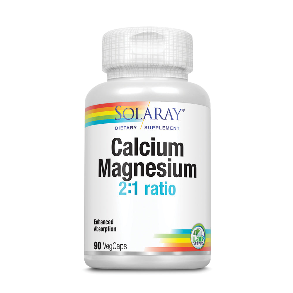 Solaray Enhanced Absorption Calcium Magnesium - 90 VegCaps - 2:1 Ratio - Supports Bone Strength & Healthy Teeth - Vegan