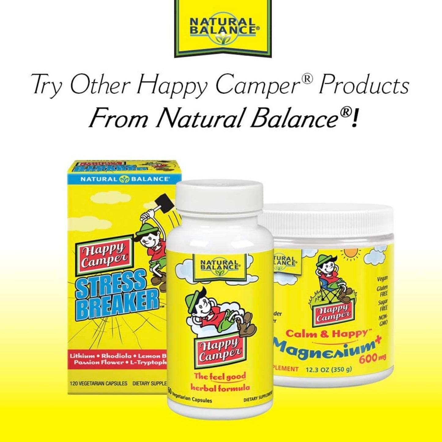 Natural Balance Happy Camper 5-HTP 50 mg - 60 Vegetarian Capsules - With Vitamin B-6