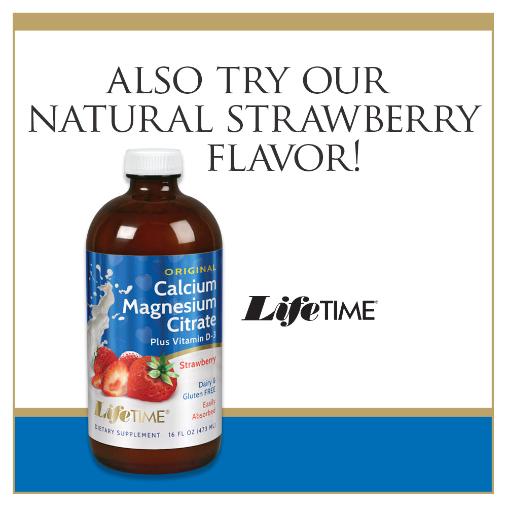 Lifetime High Potency Calcium Magnesium Citrate w/ Vitamin D-3 | Bone & Muscle Support | Easy Absorption, Dairy & No Gluten | Blueberry | 16 FL oz