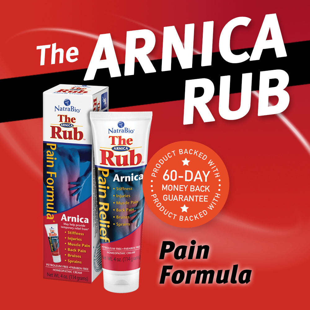 NatraBio The Arnica Rub | 8% Arnica | Homeopathic Pain Formula for Relief from Stiffness, Injuries, Muscle Pain, Back Pain, Bruises & Sprains | 4 oz