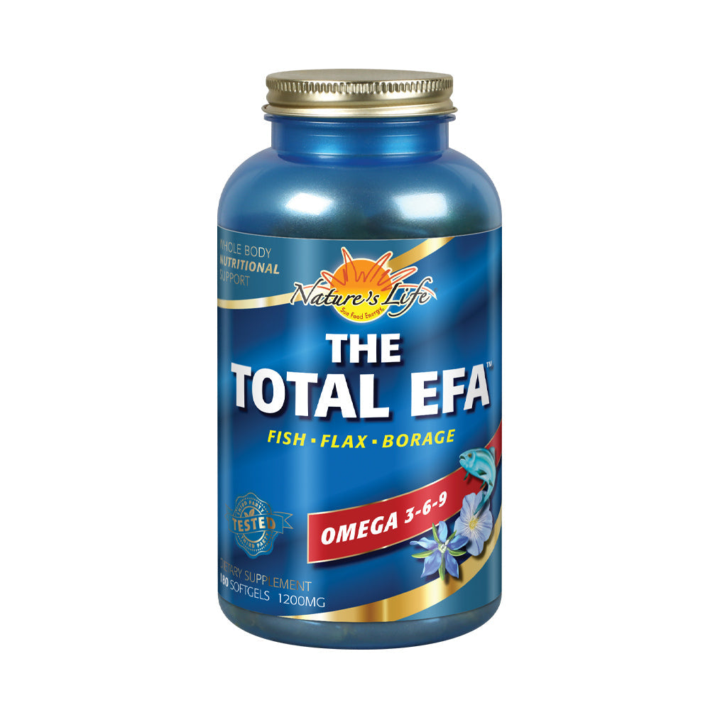 Nature's Life The Total EFA Fish Oil w/ Organic Flaxseed & Borage Oils | 1200 mg | Skin, Heart & Memory | 180 Softgels