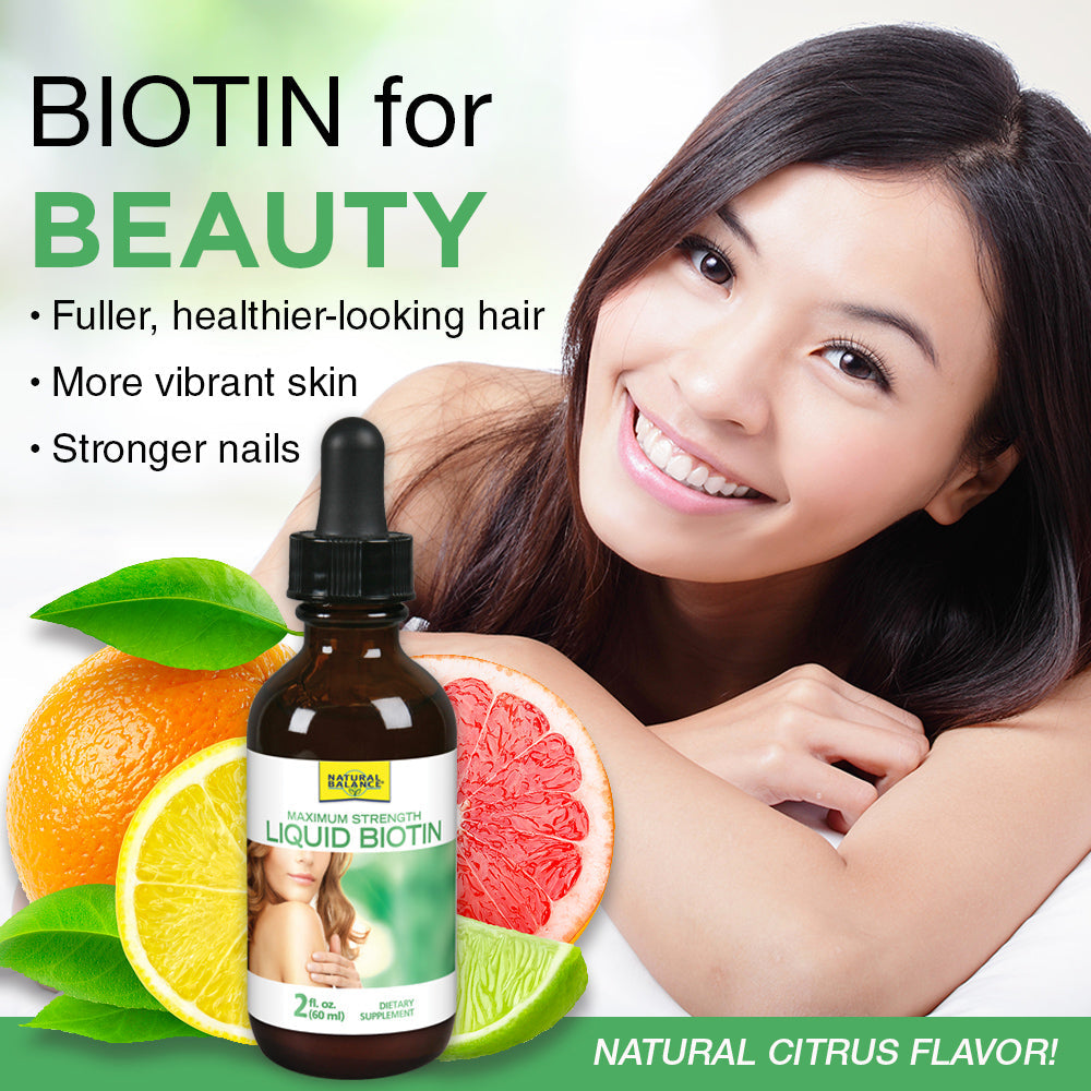 Natural Balance Biotin Liquid 5000mcg | Healthy Hair Supplement | Skin Health & Strong Nails Support | 2 oz, 60 Servings