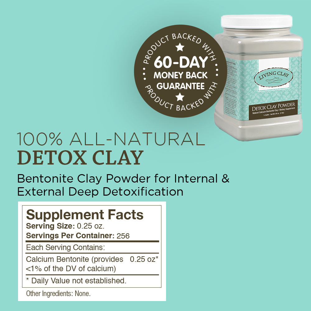 Living Clay Detox Clay Powder | All-Natural Bentonite Calcium Clay for Internal & External Deep Cleansing | Perfect for