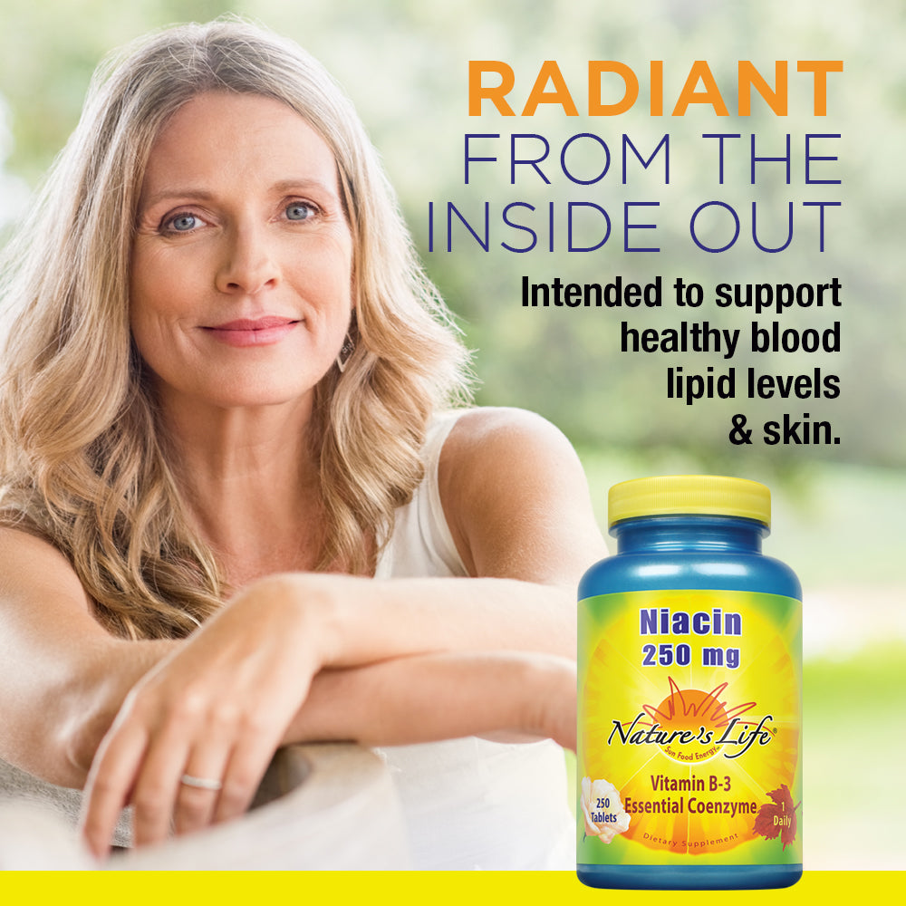 Nature's Life Niacin 250 mg | Vitamin B3 Supplement | Healthy Blood Lipid and Skin Support | Lab Verified | 250 Tablets