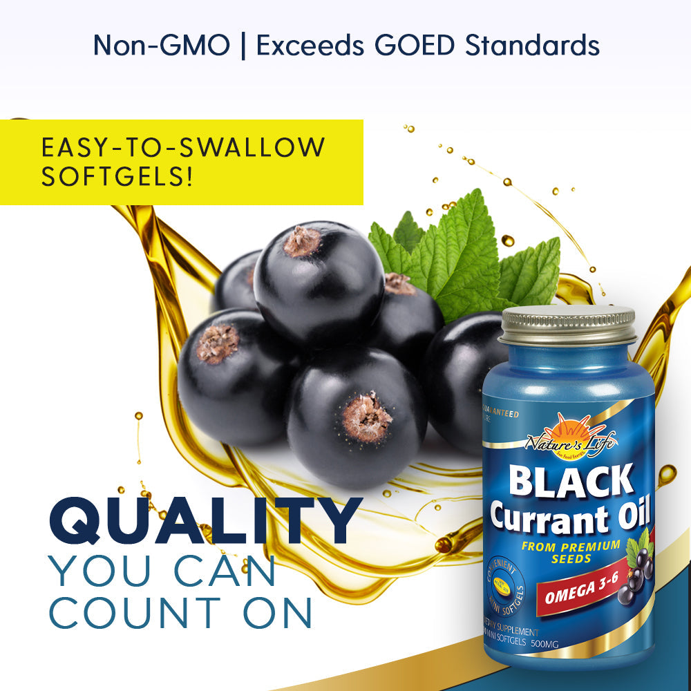 Nature's Life Black Currant Oil Minis 500mg | With Omega 3-6 for Skin, Hair, Heart and Joint Health | 180ct