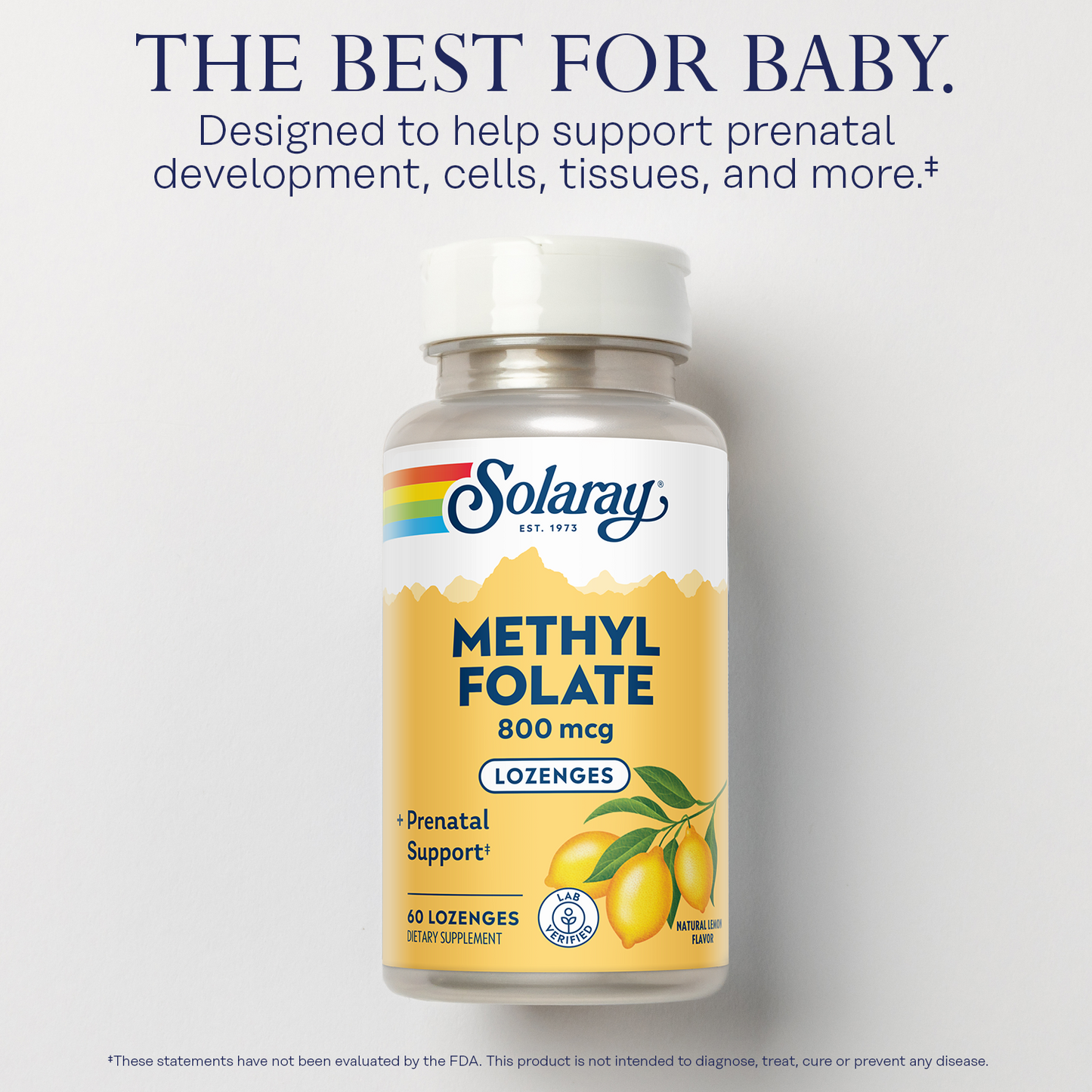 Solaray Methyl Folate 800 mcg - 470 mcg Folic Acid - 5-MTHF Prenatal Vitamins - Natural Lemon Flavor - Natural Sweeteners - Lab Verified - 60-Day Guarantee - 60 Servings, 60 Lozenges