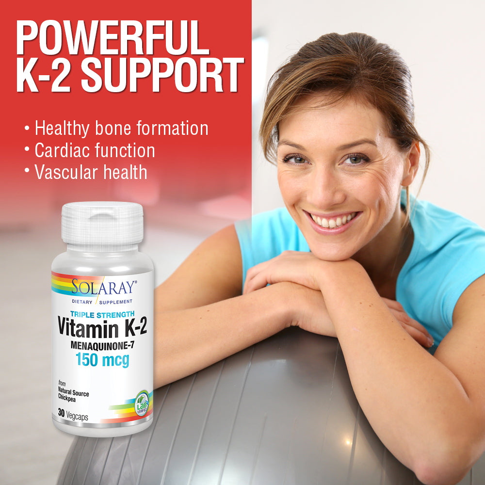 Solaray Triple Strength Vitamin K-2 as MK-7, 150 mcg | Heart & Bone Health, Vascular Function Support | 30ct