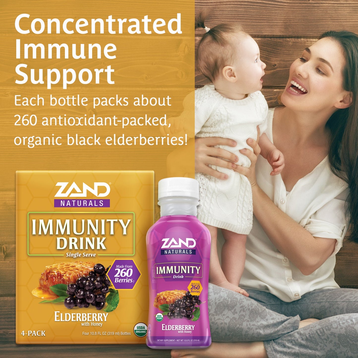 Zand Organic Elderberry Immunity Drink | Concentrated Healthy Immune System Function Support | Pack of Eight 10.8 FL OZ Bottles