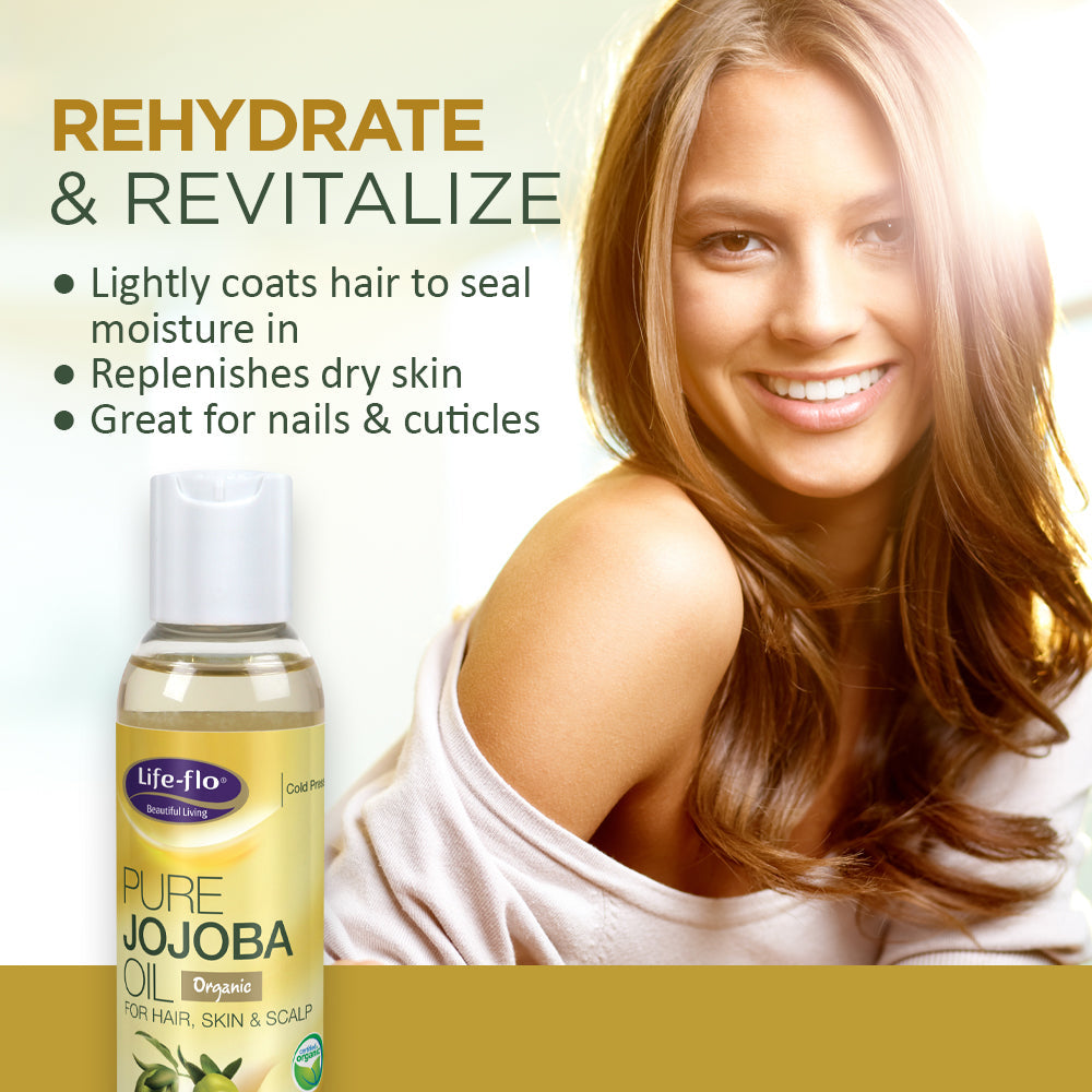 Life-flo Pure Jojoba Oil, Organic | Moisturizer and Nutrient for Dry Hair, Scalp, Skin, Nails & Cuticles | 4oz