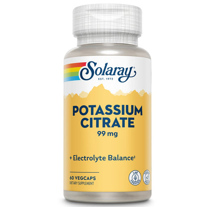 Solaray Potassium Citrate, Healthy Electrolyte Balance, Nerve & Muscle Function Support,  Vegan, 60 VegCaps