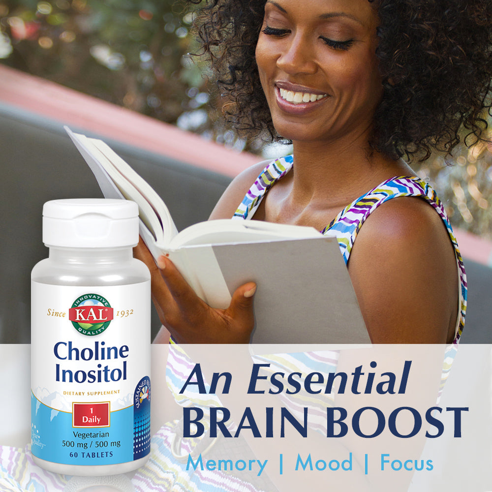 KAL Choline Inositol 500/500 mg | 1 Daily, Sustained Release | Healthy Brain, Liver, Cell & Mood Support | 60 Tablets