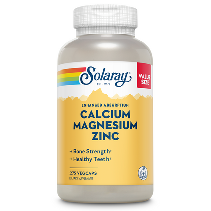 Solaray Calcium Magnesium Zinc Supplement, with Cal & Mag Citrate, Strong Bones & Teeth Support, Easy to Swallow Capsules, 60 Day Money Back Guarantee, 68 Servings, 275 VegCaps